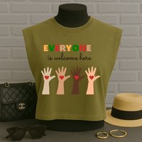 Everyone Is Welcome Here Equality Kindness Inspirational  Garment-Dyed Women's Muscle Tee