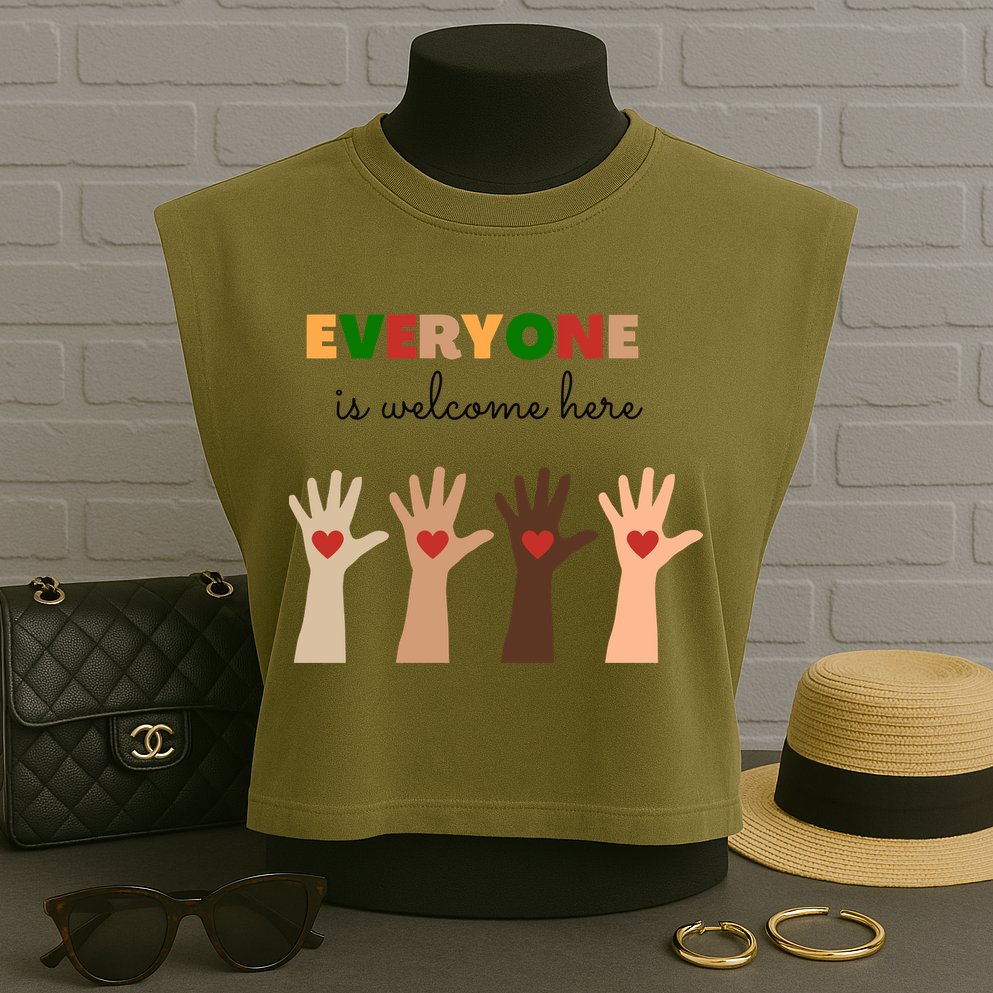 Everyone Is Welcome Here Equality Kindness Inspirational  Garment-Dyed Women's Muscle Tee
