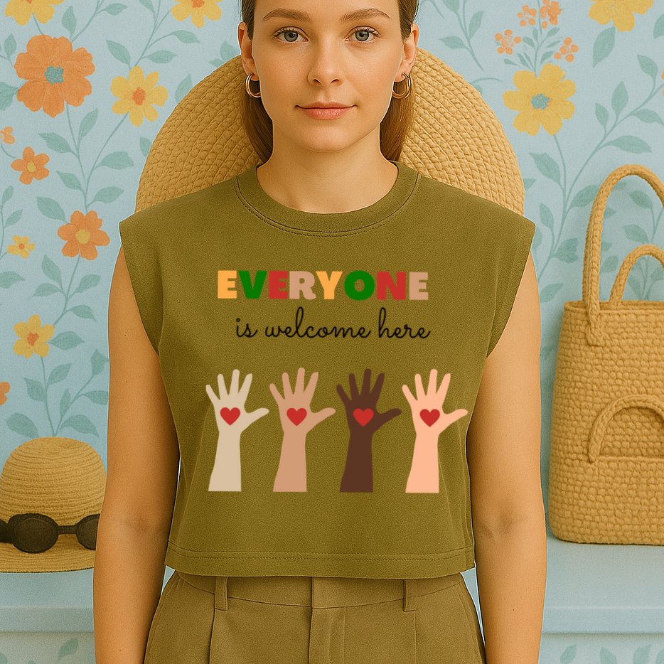 Everyone Is Welcome Here Equality Kindness Inspirational  Garment-Dyed Women's Muscle Tee