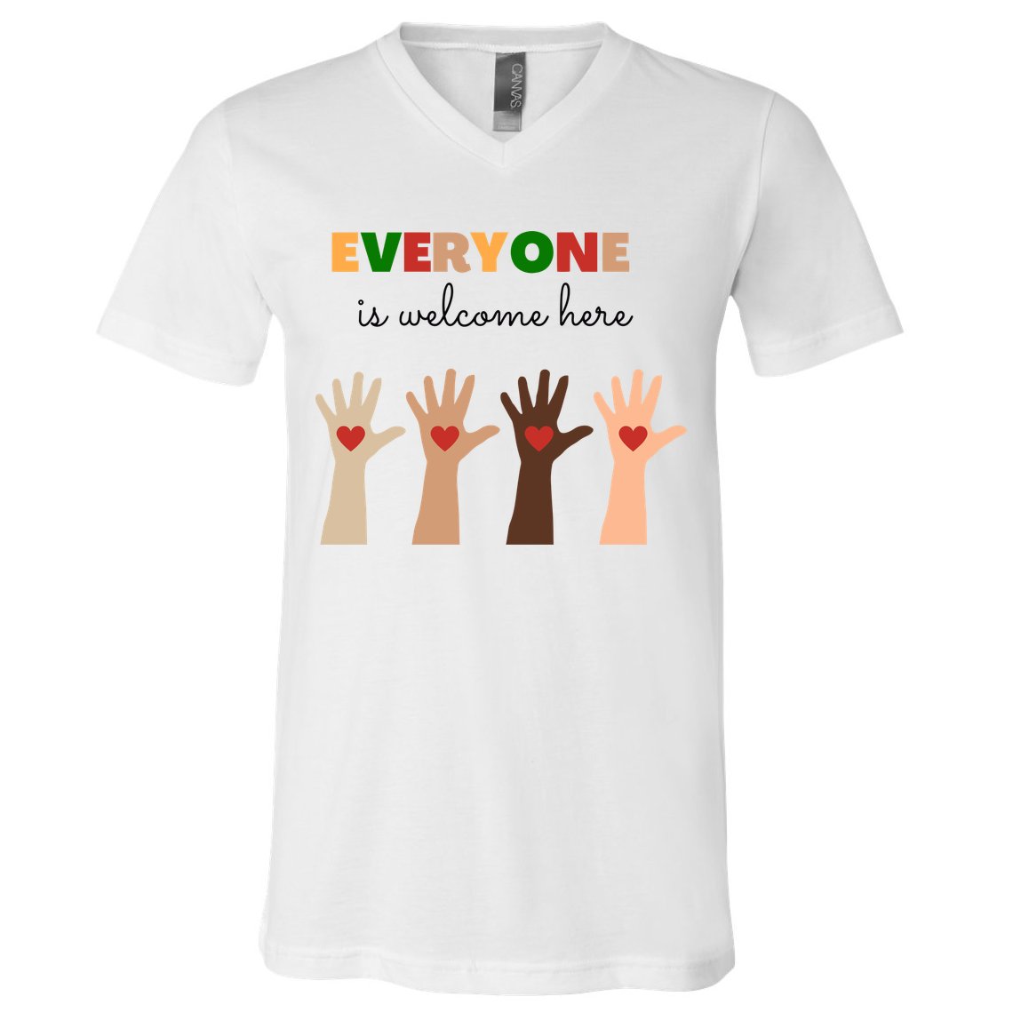 Everyone Is Welcome Here Equality Kindness Inspirational  V-Neck T-Shirt