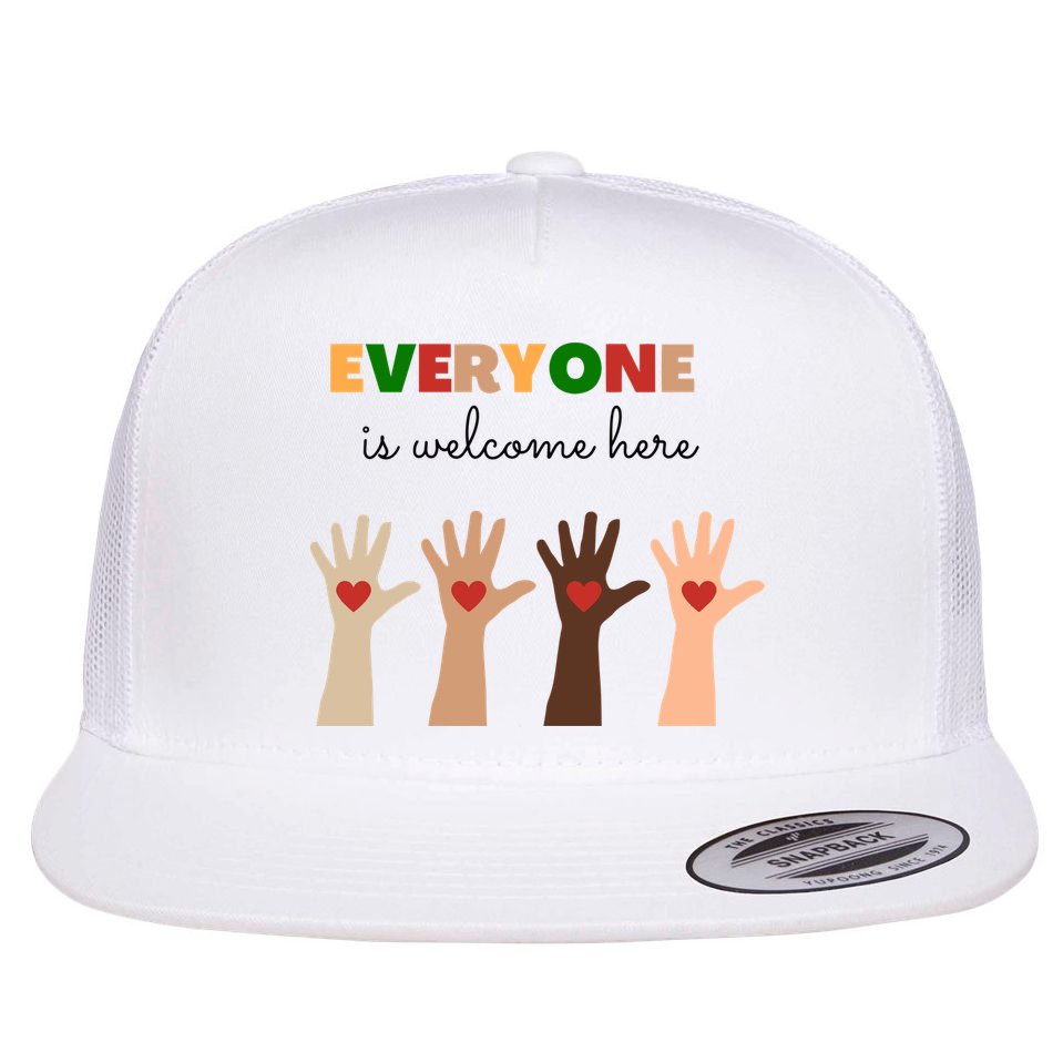 Everyone Is Welcome Here Equality Kindness Inspirational  Flat Bill Trucker Hat
