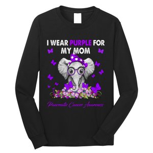 Elephant I Wear Purple For My Mom Pancreatic Cancer Cute Gift Long Sleeve Shirt