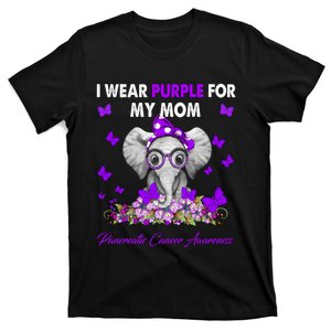 Elephant I Wear Purple For My Mom Pancreatic Cancer Cute Gift T-Shirt