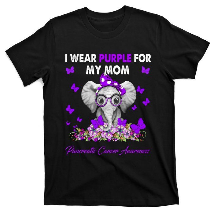 Elephant I Wear Purple For My Mom Pancreatic Cancer Cute Gift T-Shirt