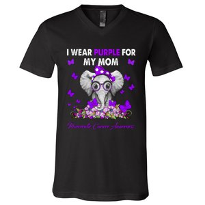 Elephant I Wear Purple For My Mom Pancreatic Cancer Cute Gift V-Neck T-Shirt