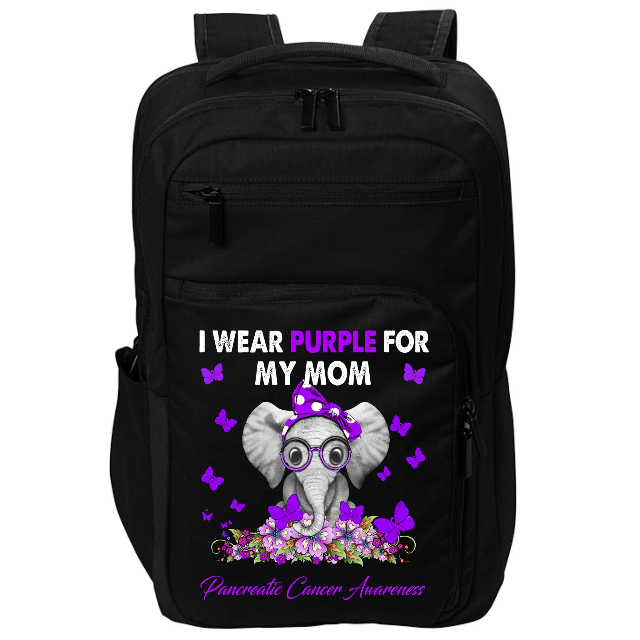 Elephant I Wear Purple For My Mom Pancreatic Cancer Cute Gift Impact Tech Backpack