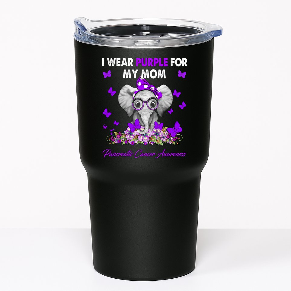 Elephant I Wear Purple For My Mom Pancreatic Cancer Cute Gift Tumbler