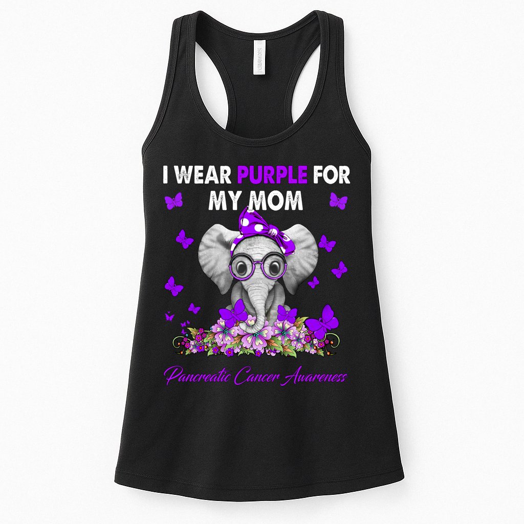 Elephant I Wear Purple For My Mom Pancreatic Cancer Cute Gift Womens Tank Top