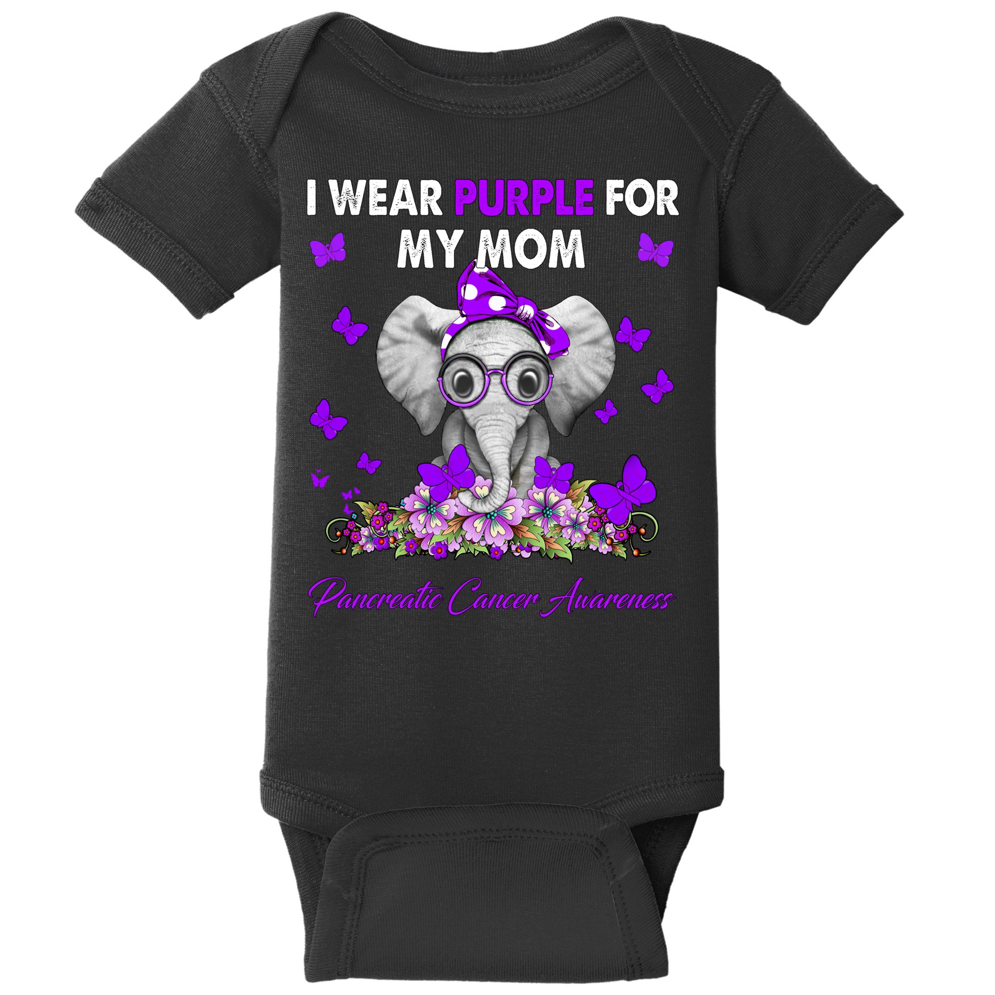 Elephant I Wear Purple For My Mom Pancreatic Cancer Cute Gift Baby Bodysuit