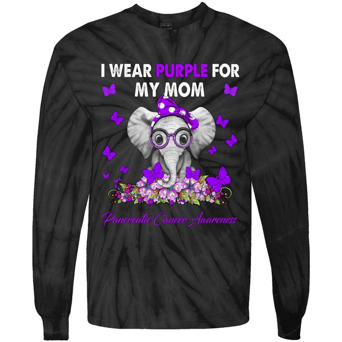 Elephant I Wear Purple For My Mom Pancreatic Cancer Cute Gift Tie-Dye Long Sleeve Shirt