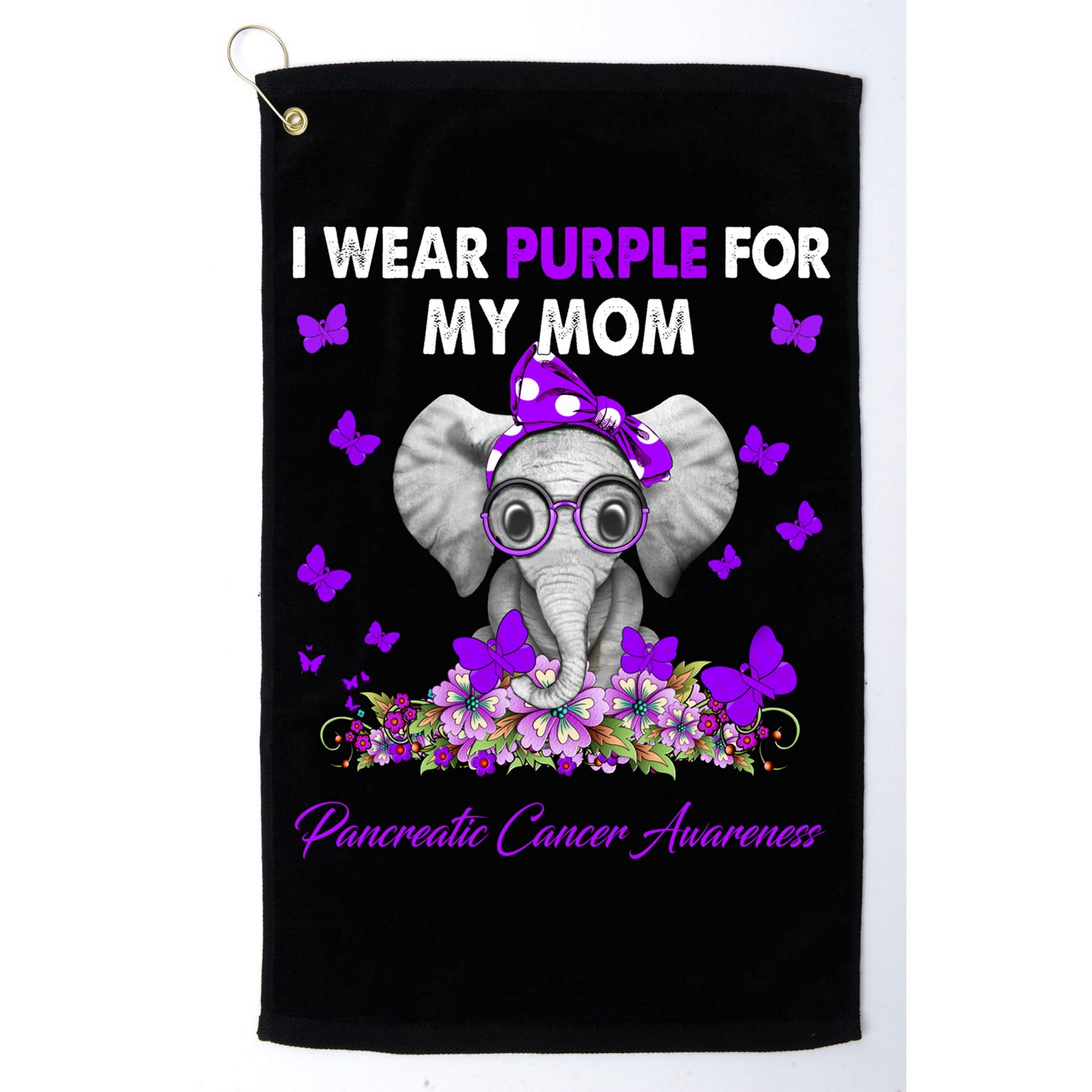 Elephant I Wear Purple For My Mom Pancreatic Cancer Cute Gift Golf Towel