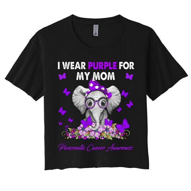 Elephant I Wear Purple For My Mom Pancreatic Cancer Cute Gift Crop Top