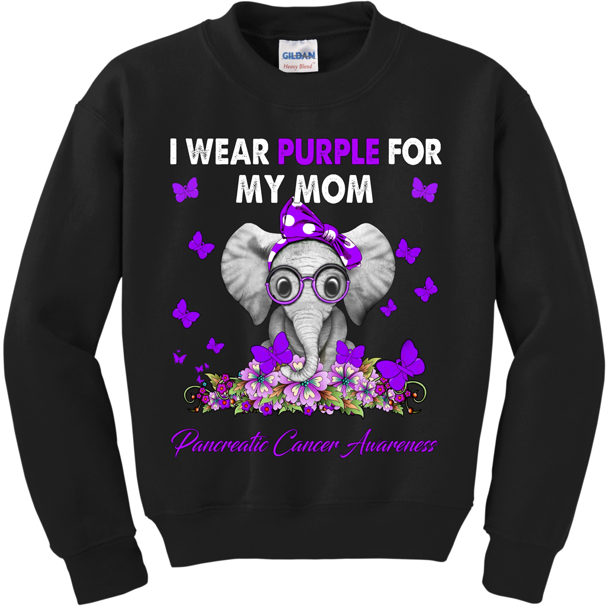 Elephant I Wear Purple For My Mom Pancreatic Cancer Cute Gift Kids Sweatshirt