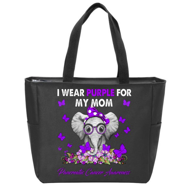 Elephant I Wear Purple For My Mom Pancreatic Cancer Cute Gift Zip Tote Bag