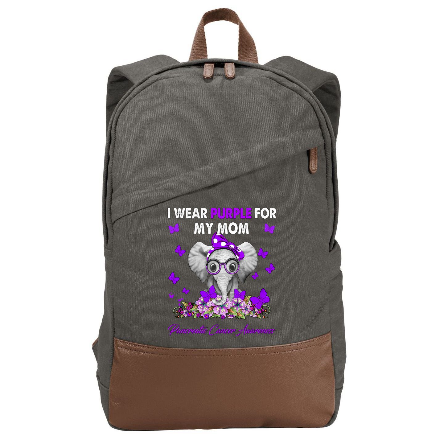 Elephant I Wear Purple For My Mom Pancreatic Cancer Cute Gift Cotton Canvas Backpack
