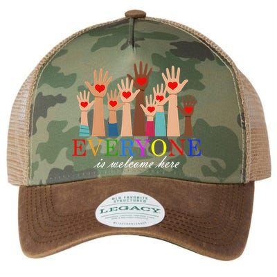 Everyone Is Welcome Here Idaho Teacher Support Lgbt Heart Legacy Tie Dye Trucker Hat