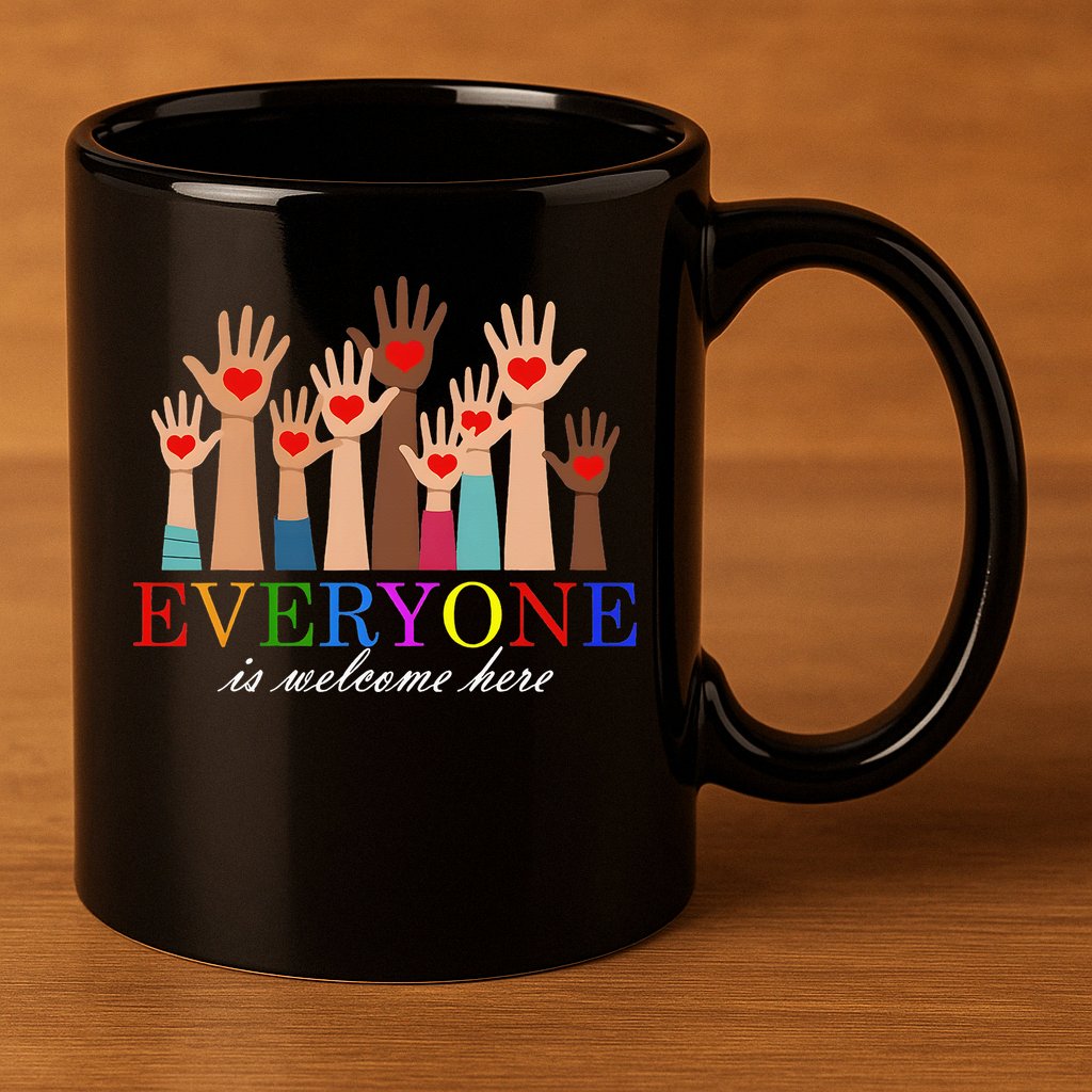 Everyone Is Welcome Here Idaho Teacher Support Lgbt Heart 11oz C Handle Ceramic Mug