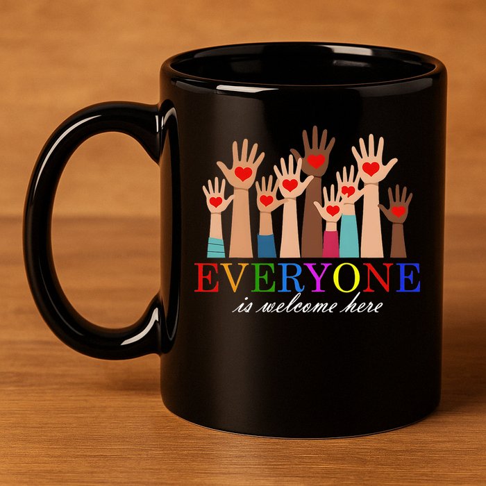 Everyone Is Welcome Here Idaho Teacher Support Lgbt Heart 11oz C Handle Ceramic Mug