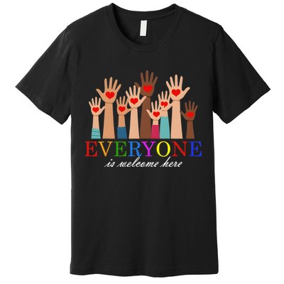 Everyone Is Welcome Here Idaho Teacher Support Lgbt Heart Premium T-Shirt