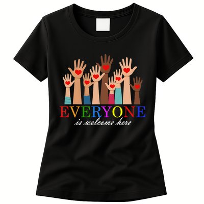 Everyone Is Welcome Here Idaho Teacher Support Lgbt Heart Womens T-Shirt