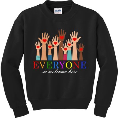 Everyone Is Welcome Here Idaho Teacher Support Lgbt Heart Kids Sweatshirt