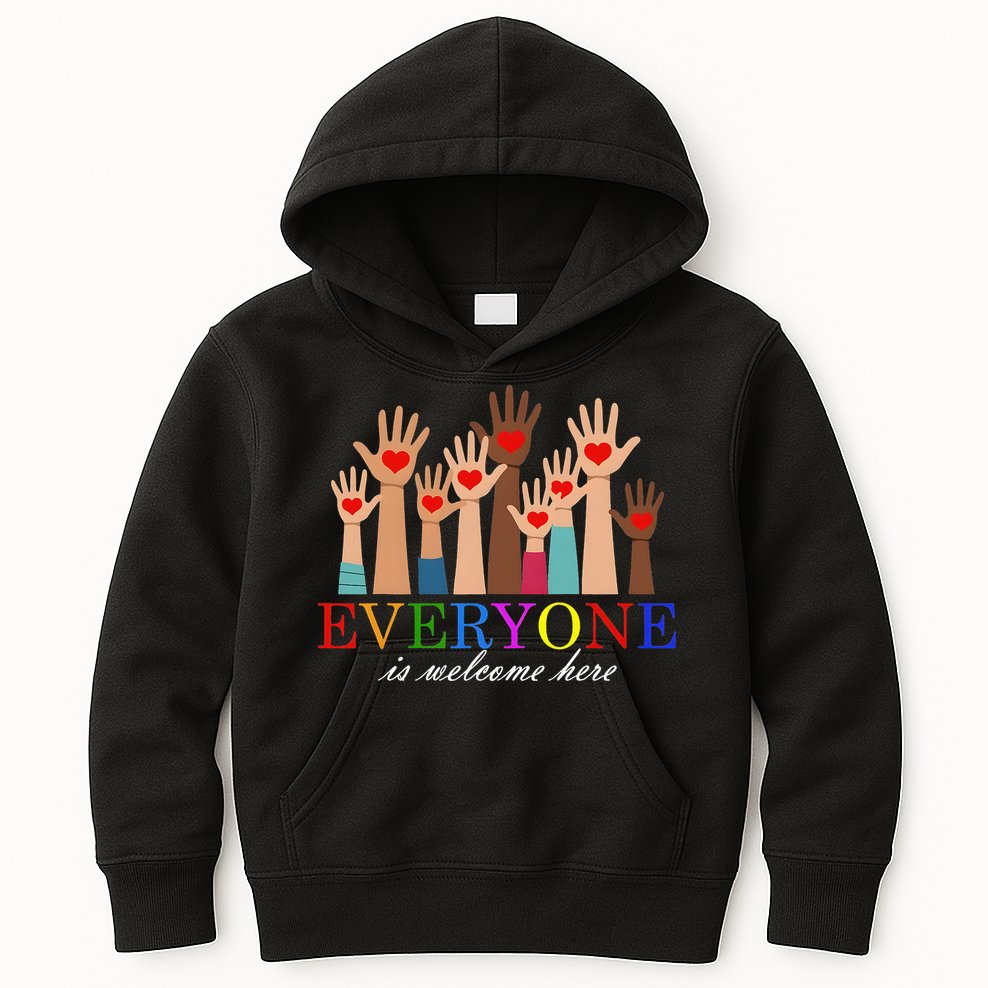 Everyone Is Welcome Here Idaho Teacher Support Lgbt Heart Kids Hoodie