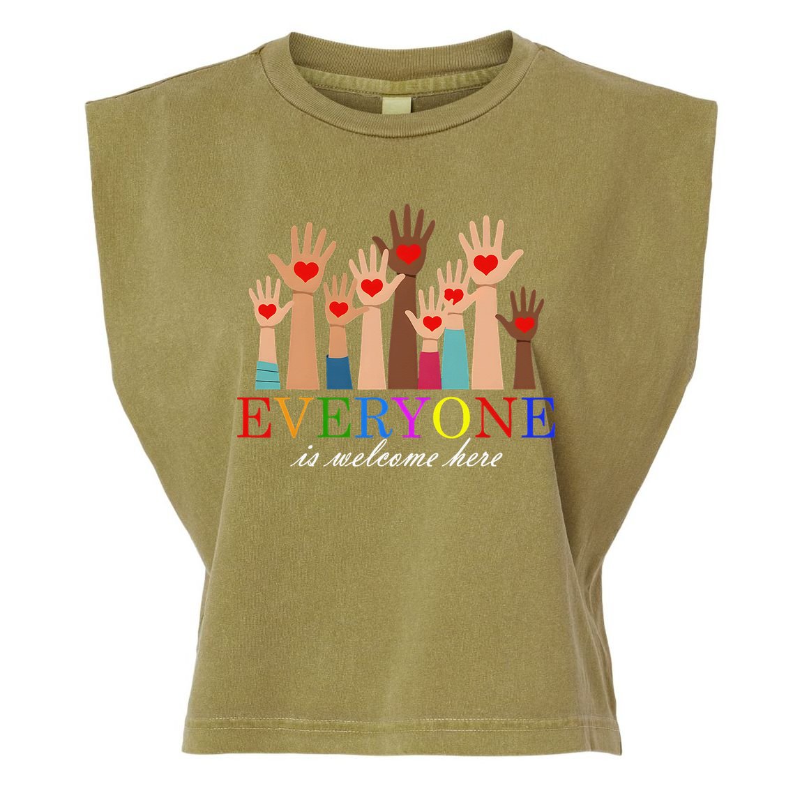 Everyone Is Welcome Here Idaho Teacher Support Lgbt Heart Garment-Dyed Women's Muscle Tee
