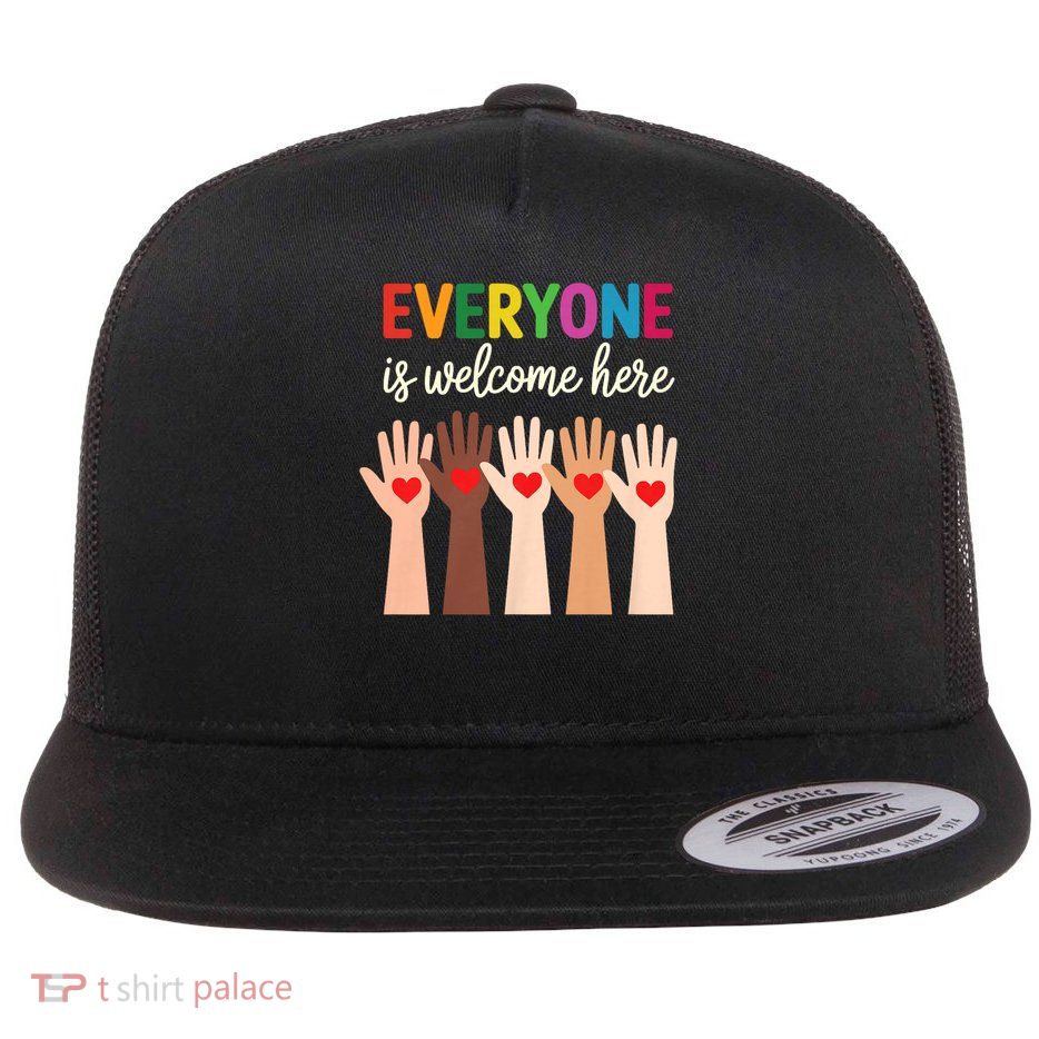 Everyone Is Welcome Here Idaho Teache Flat Bill Trucker Hat
