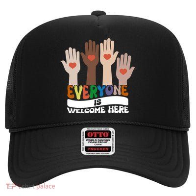 Everyone Is Welcome Here Idaho Teacher High Crown Mesh Back Trucker Hat
