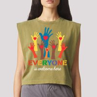 Everyone Is Welcome Here Idaho Teacher Garment-Dyed Women's Muscle Tee