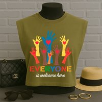 Everyone Is Welcome Here Idaho Teacher Garment-Dyed Women's Muscle Tee