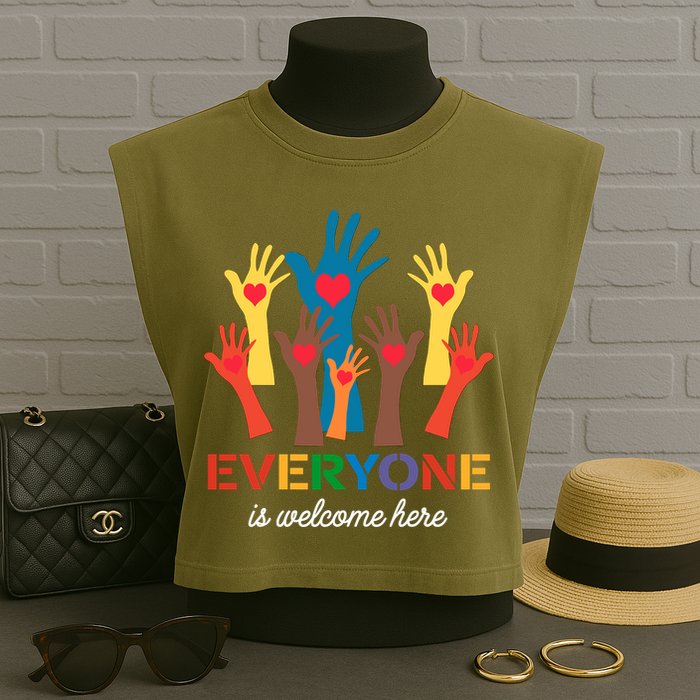 Everyone Is Welcome Here Idaho Teacher Garment-Dyed Women's Muscle Tee