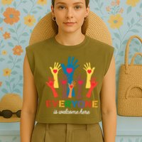 Everyone Is Welcome Here Idaho Teacher Garment-Dyed Women's Muscle Tee