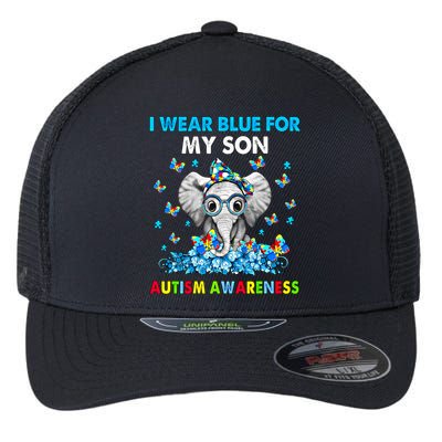 Elephant I Wear Blue For My Son Autism Awareness Cool Gift Flexfit Unipanel Trucker Cap