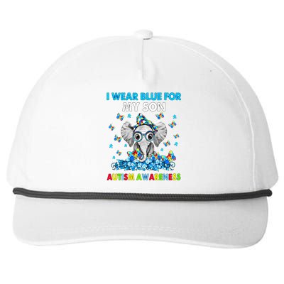 Elephant I Wear Blue For My Son Autism Awareness Cool Gift Snapback Five-Panel Rope Hat