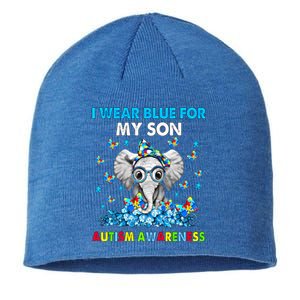 Elephant I Wear Blue For My Son Autism Awareness Cool Gift Sustainable Beanie