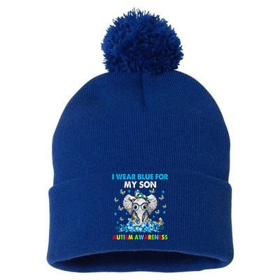 Elephant I Wear Blue For My Son Autism Awareness Cool Gift Pom Pom 12in Knit Beanie