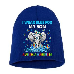 Elephant I Wear Blue For My Son Autism Awareness Cool Gift Short Acrylic Beanie