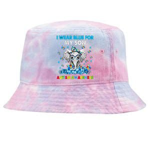 Elephant I Wear Blue For My Son Autism Awareness Cool Gift Tie-Dyed Bucket Hat