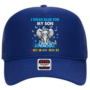 Elephant I Wear Blue For My Son Autism Awareness Cool Gift High Crown Mesh Back Trucker Hat