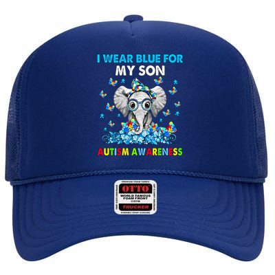 Elephant I Wear Blue For My Son Autism Awareness Cool Gift High Crown Mesh Back Trucker Hat