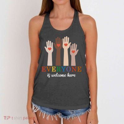 Everyone Is Welcome Here Idaho Teacher Women's Knotted Racerback Tank