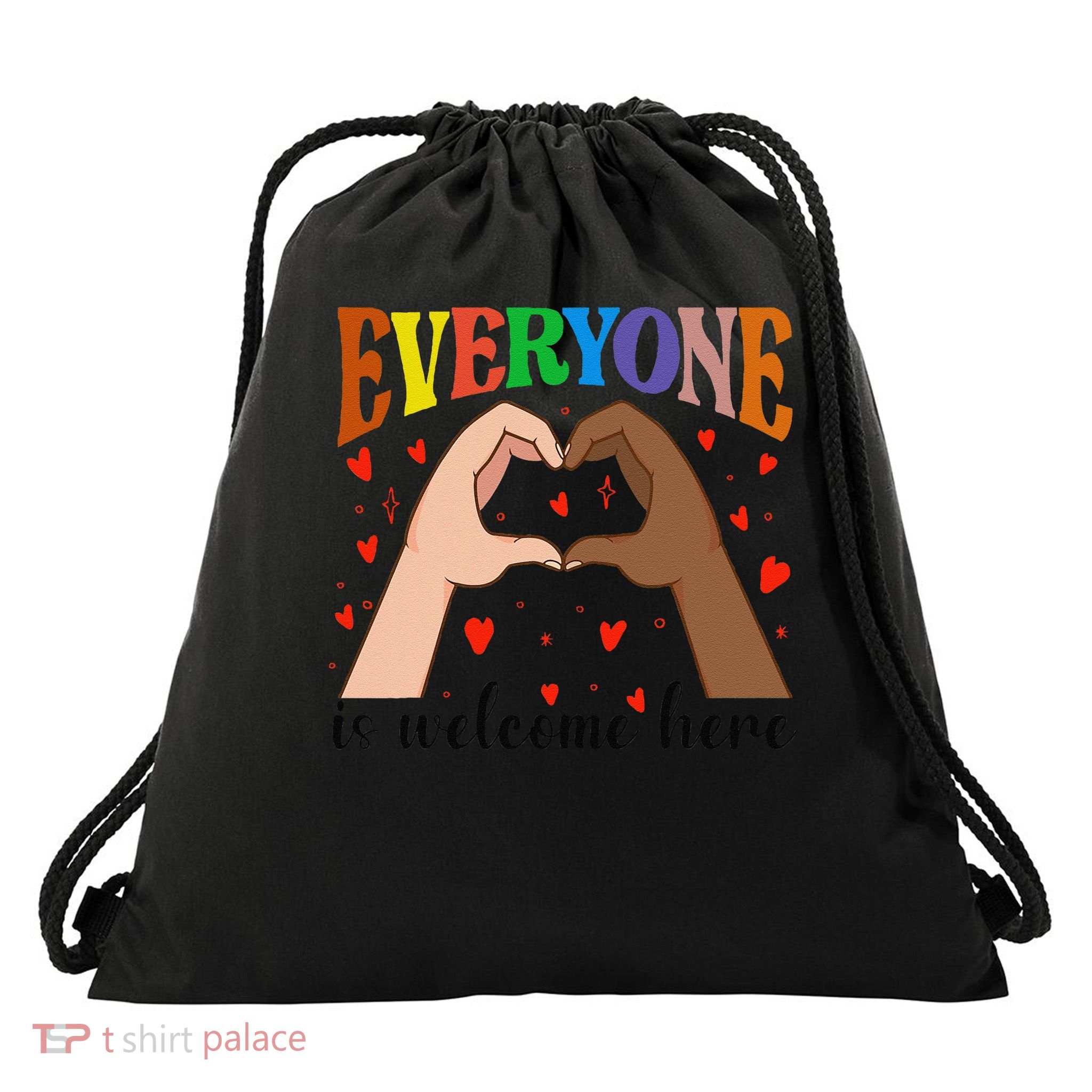 Everyone Is Welcome Here Fist Hand Support Idaho Teacher Drawstring Bag