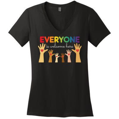 Everyone Is Welcome Here Idaho Teacher Women's V-Neck T-Shirt