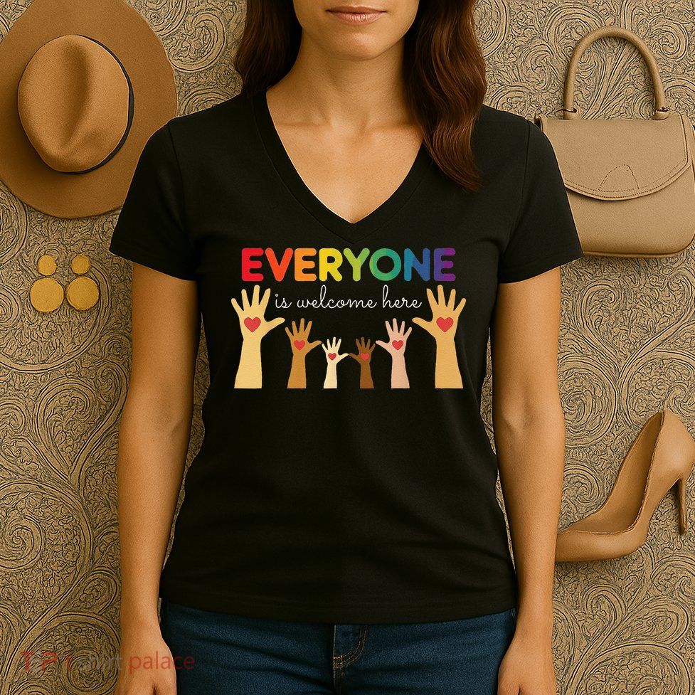 Everyone Is Welcome Here Idaho Teacher Women's V-Neck T-Shirt