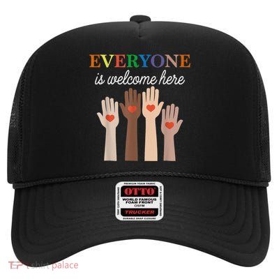 Everyone Is Welcome Here Idaho Teacher High Crown Mesh Back Trucker Hat