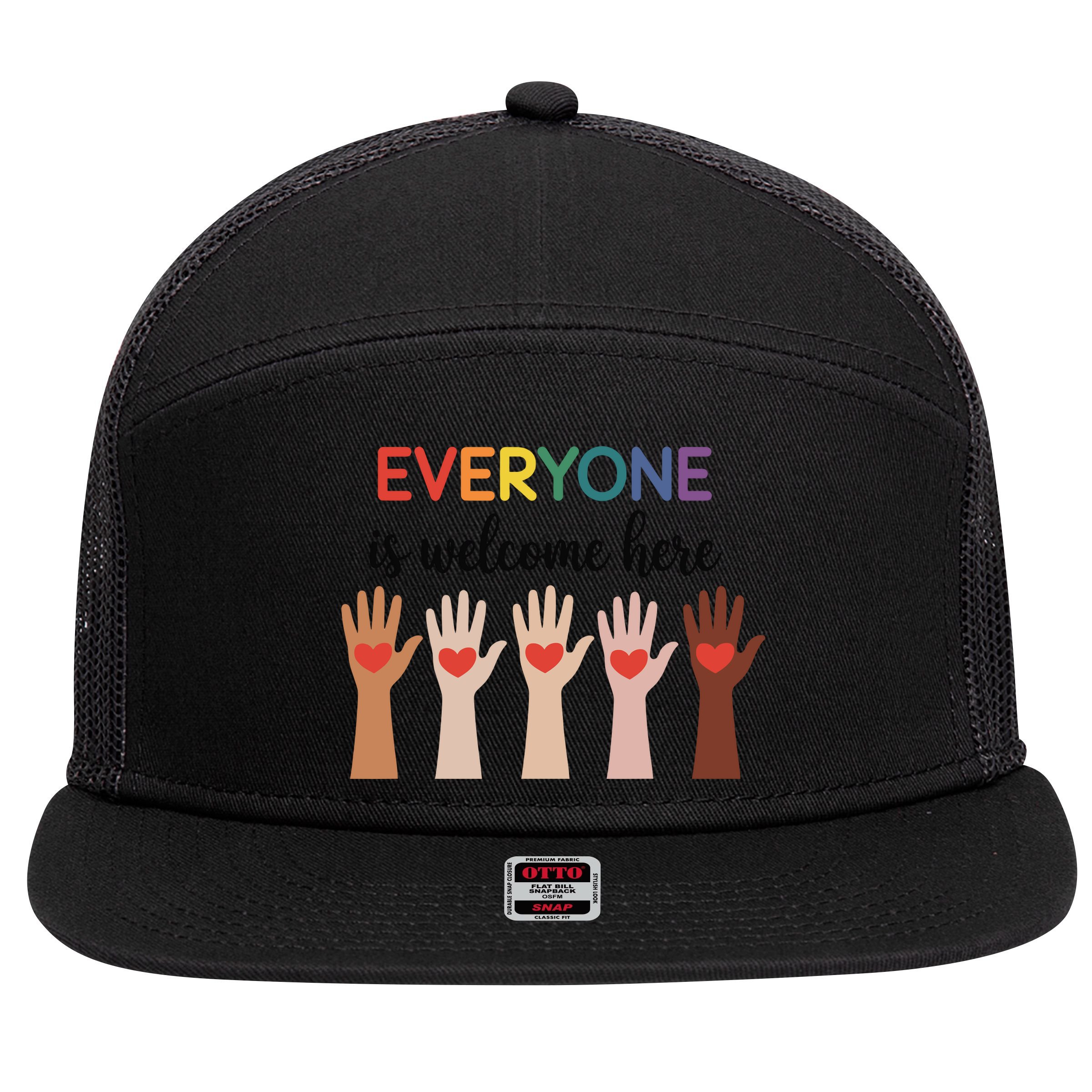 Everyone Is Welcome Here Idaho Teacher 7 Panel Mesh Trucker Snapback Hat