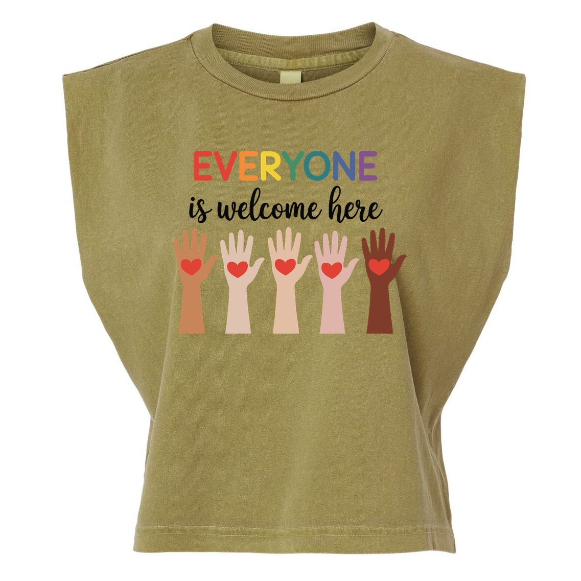 Everyone Is Welcome Here Idaho Teacher Garment-Dyed Women's Muscle Tee