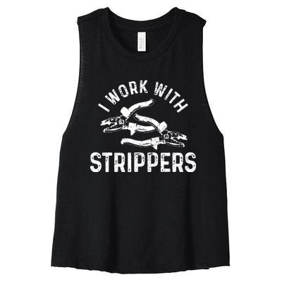 Electrician I Work With Strippers Funny Electrician Gift Women's Racerback Cropped Tank