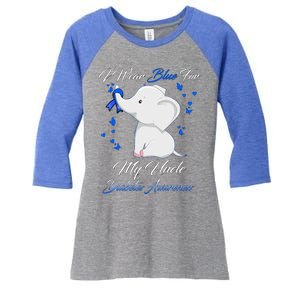 Elephant I Wear Blue For My Uncle Diabetes Awareness Funny Gift Women's Tri-Blend 3/4-Sleeve Raglan Shirt